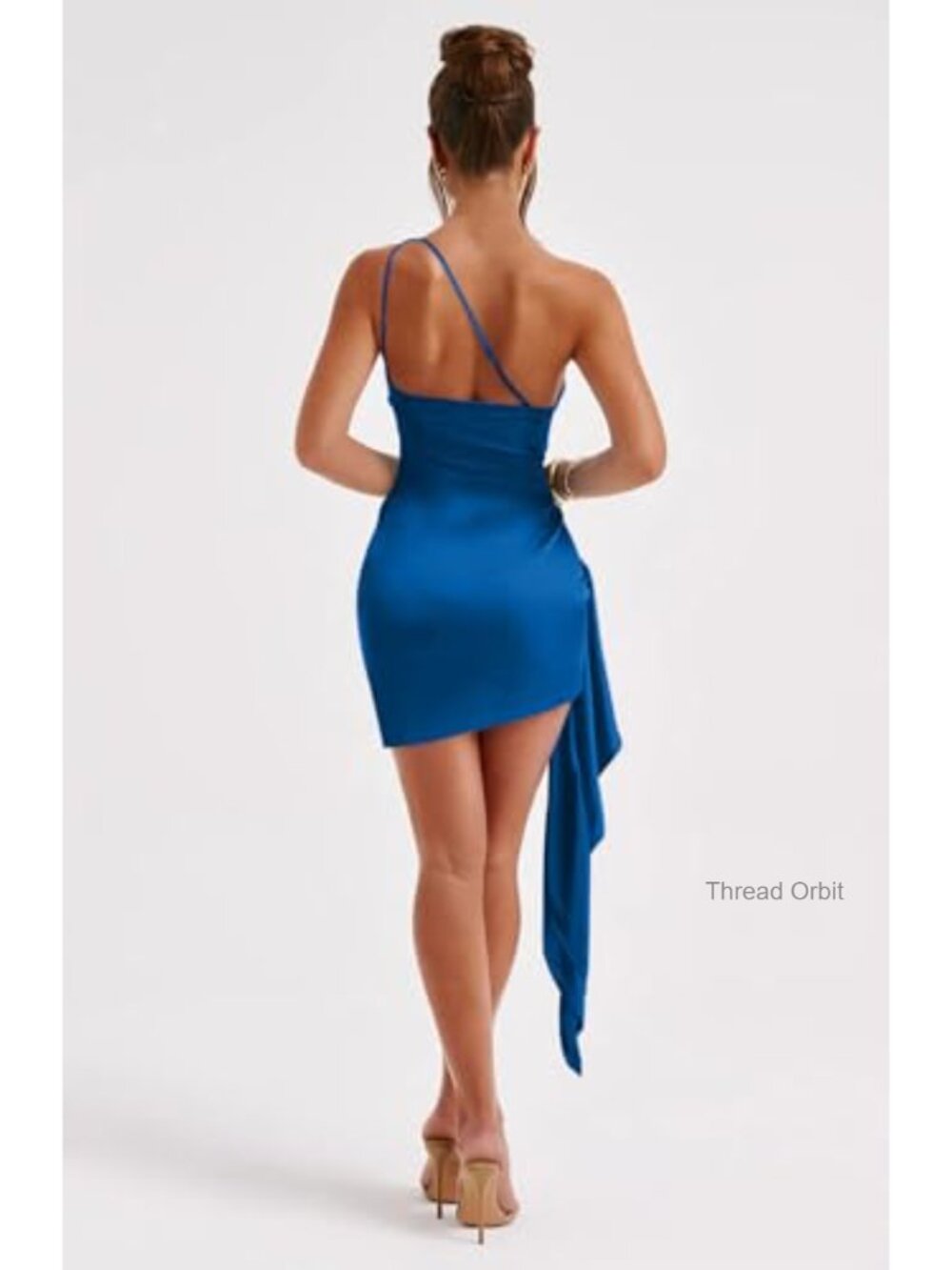 One Shoulder Ruched Bodycon Sleeveless Mini Club Party Dress - Picture 3 of 5
